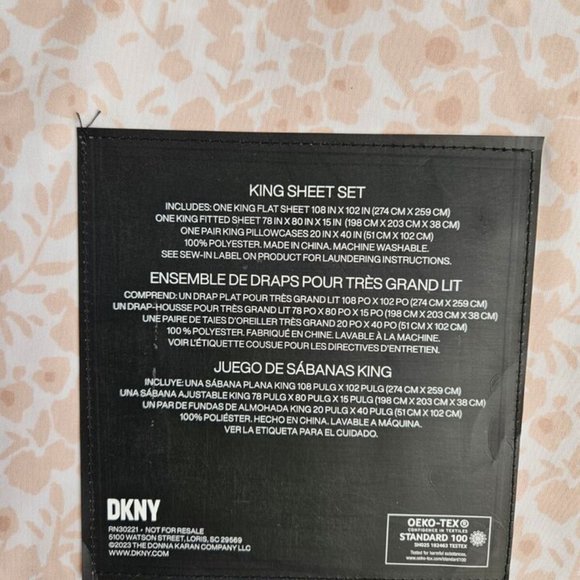 DKNY King Pale Pink Sheet Set - Picture 3 of 6